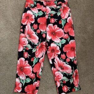 Bill Blass Womens Perfect Fit Floral Print Capris Cotton Jeans Size 12 Black Red